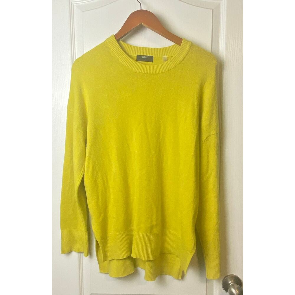 T Tahari Yellow Pullover Crewneck Long Sleeve Hi Lo Sweater Women's Size Large